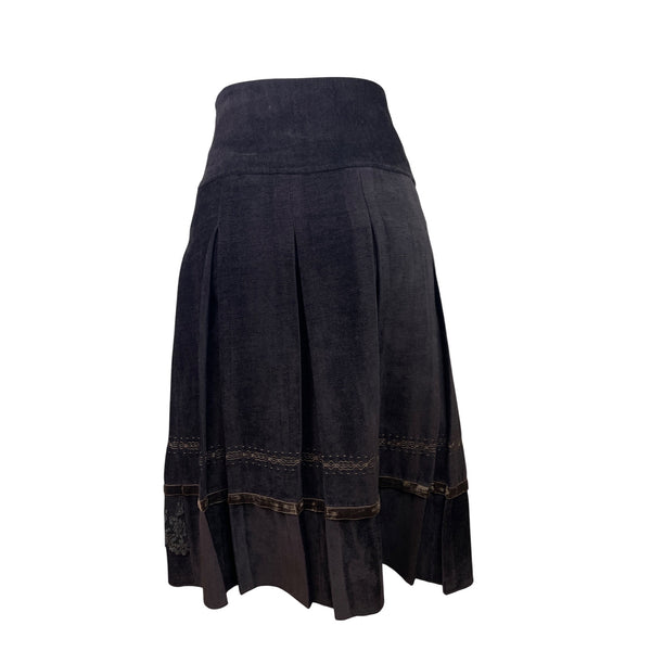 57 Collection Women's Charcoal Velvet and Embroidered A-Line Skirt Size 12