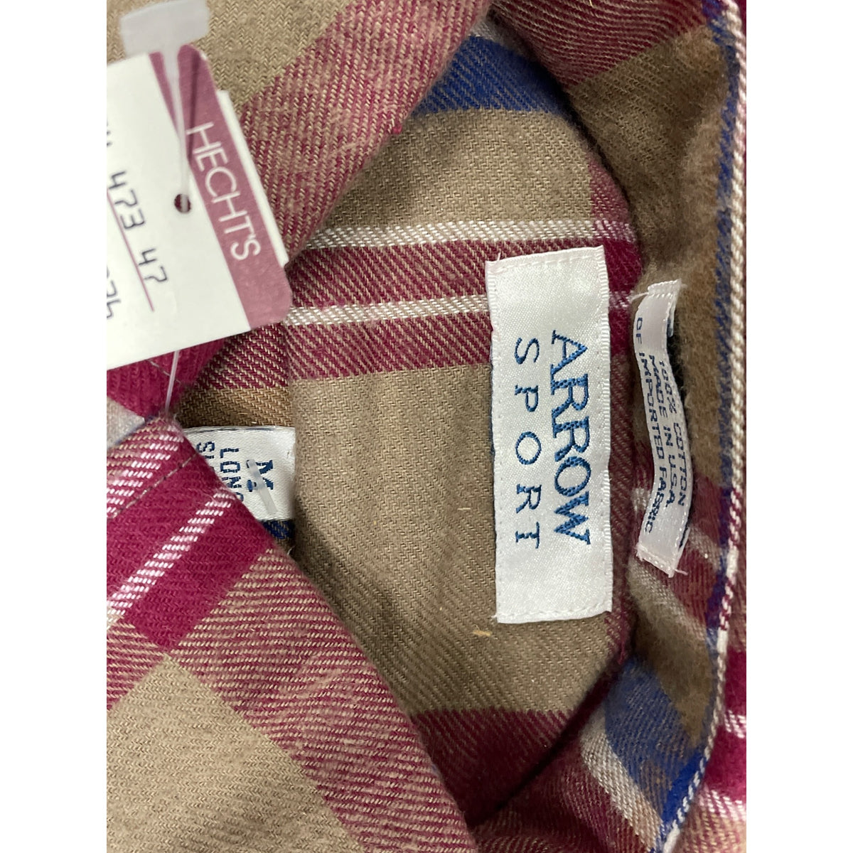 Vtg 90s Arrow Sport Plaid Button-Down Long Sleeve Shirt Red Beige Blue Sz M New