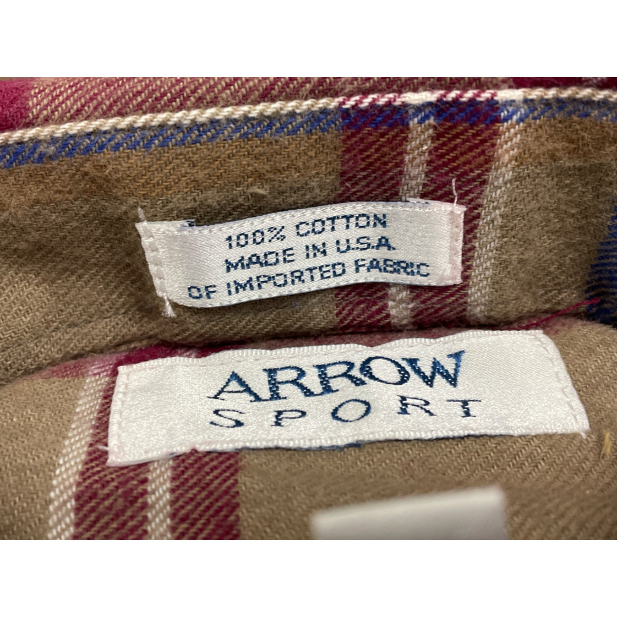 Vtg 90s Arrow Sport Plaid Button-Down Long Sleeve Shirt Red Beige Blue Sz M New