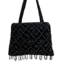 Black Handmade Floral Beaded Velvet With Shoulder & Hand Strap Evening Bag