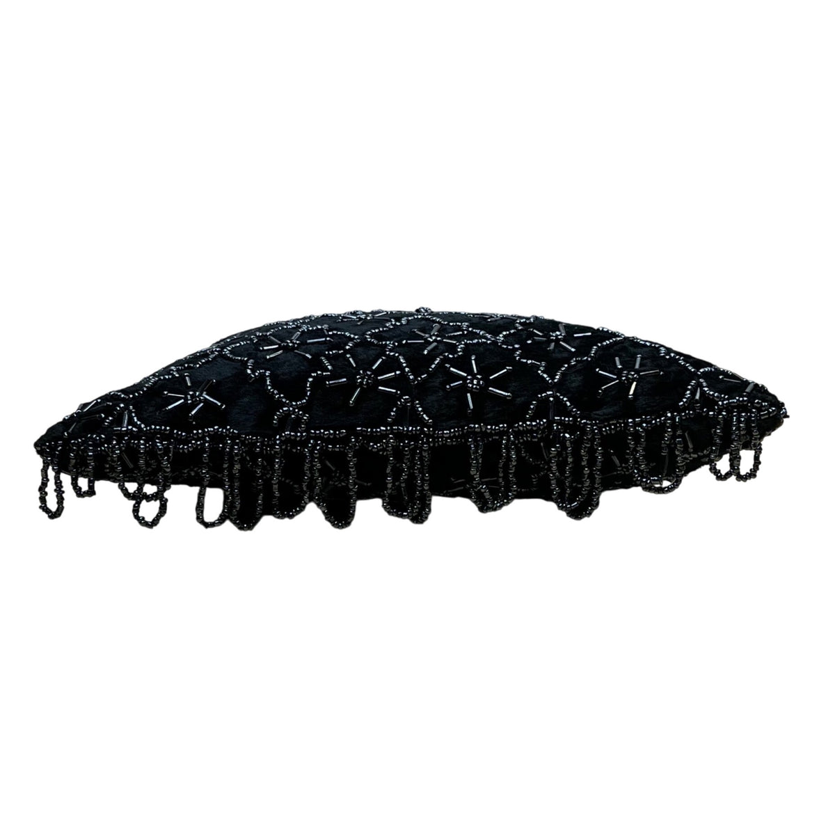 Black Handmade Floral Beaded Velvet With Shoulder & Hand Strap Evening Bag