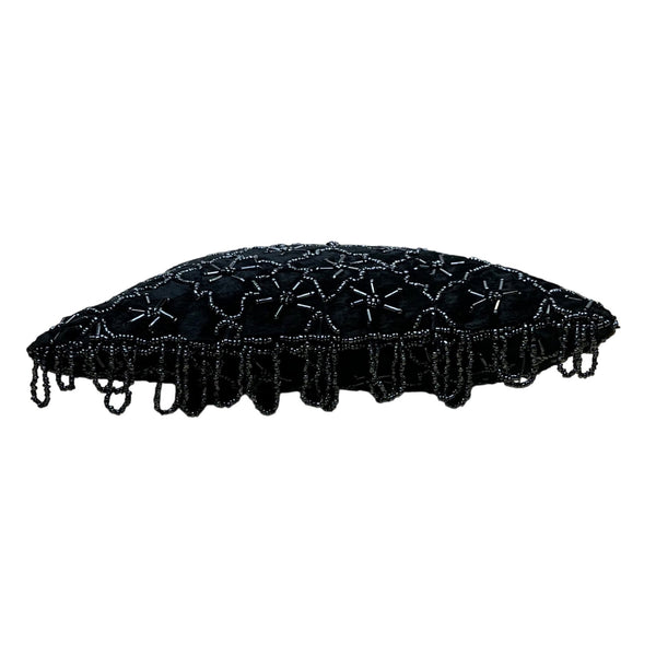 Black Handmade Floral Beaded Velvet With Shoulder & Hand Strap Evening Bag