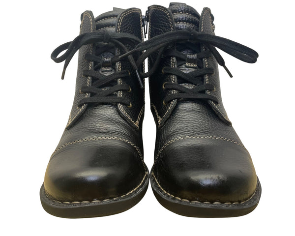 Clarks Women’s Black Leather Plaid Accents Lace-Up Ankle Boots Size 8.5 W