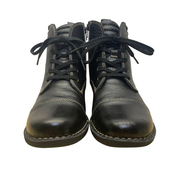Clarks Women’s Black Leather Plaid Accents Lace-Up Ankle Boots Size 8.5 W