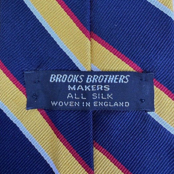 Vintage Brooks Brothers Navy Gold 100% Silk Striped Tie Woven In England