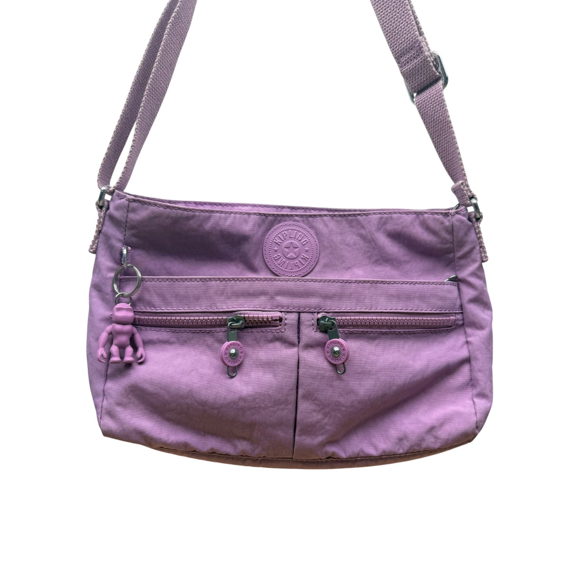 Kipling Womens Purple Nylon Crossbody Bag Adjustable Strap Zipper Pockets Lightweight