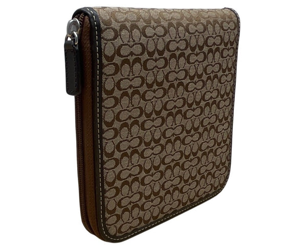Coach Brown Signature Canvas & Leather Zip-Around CD Holder Wallet  Size S
