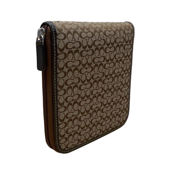 Coach Brown Signature Canvas & Leather Zip-Around CD Holder Wallet  Size S