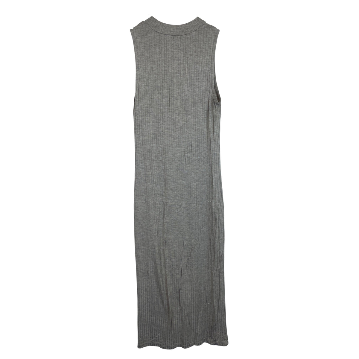 Sleeveless Beige Ribbed Knit Midi Dress Textured Crew Neck