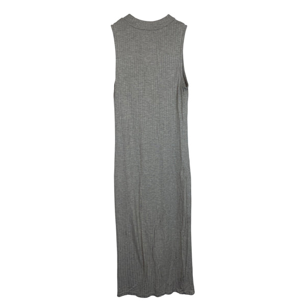 Sleeveless Beige Ribbed Knit Midi Dress Textured Crew Neck