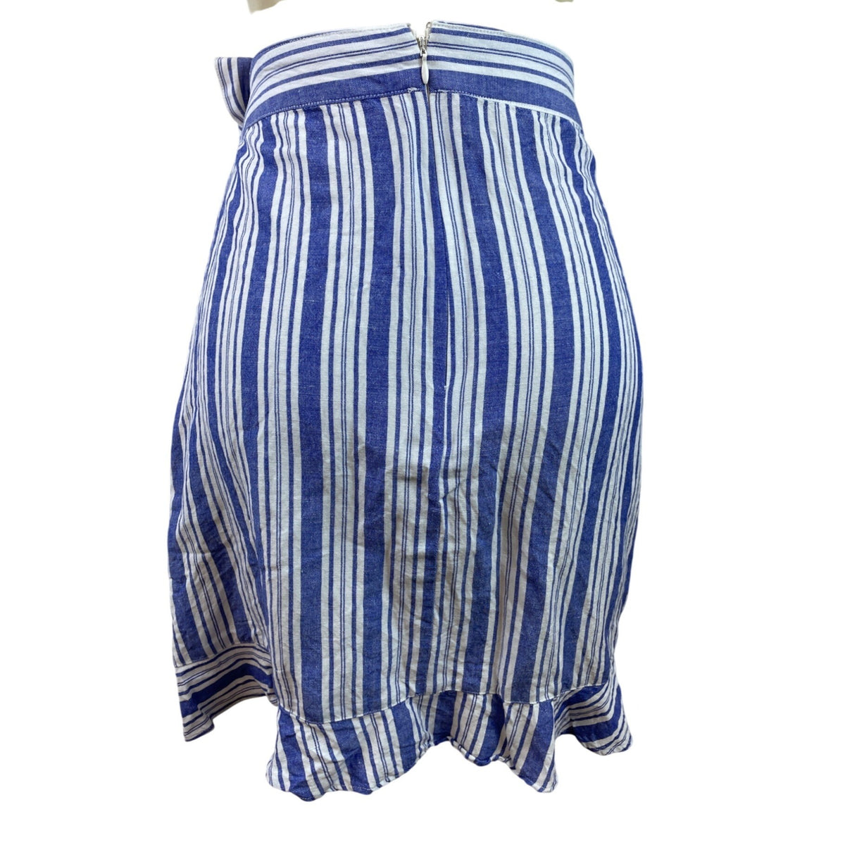 Loft Blue & White Striped Wrap Skirt With Ruffle Hem & Side Tie  Size 12