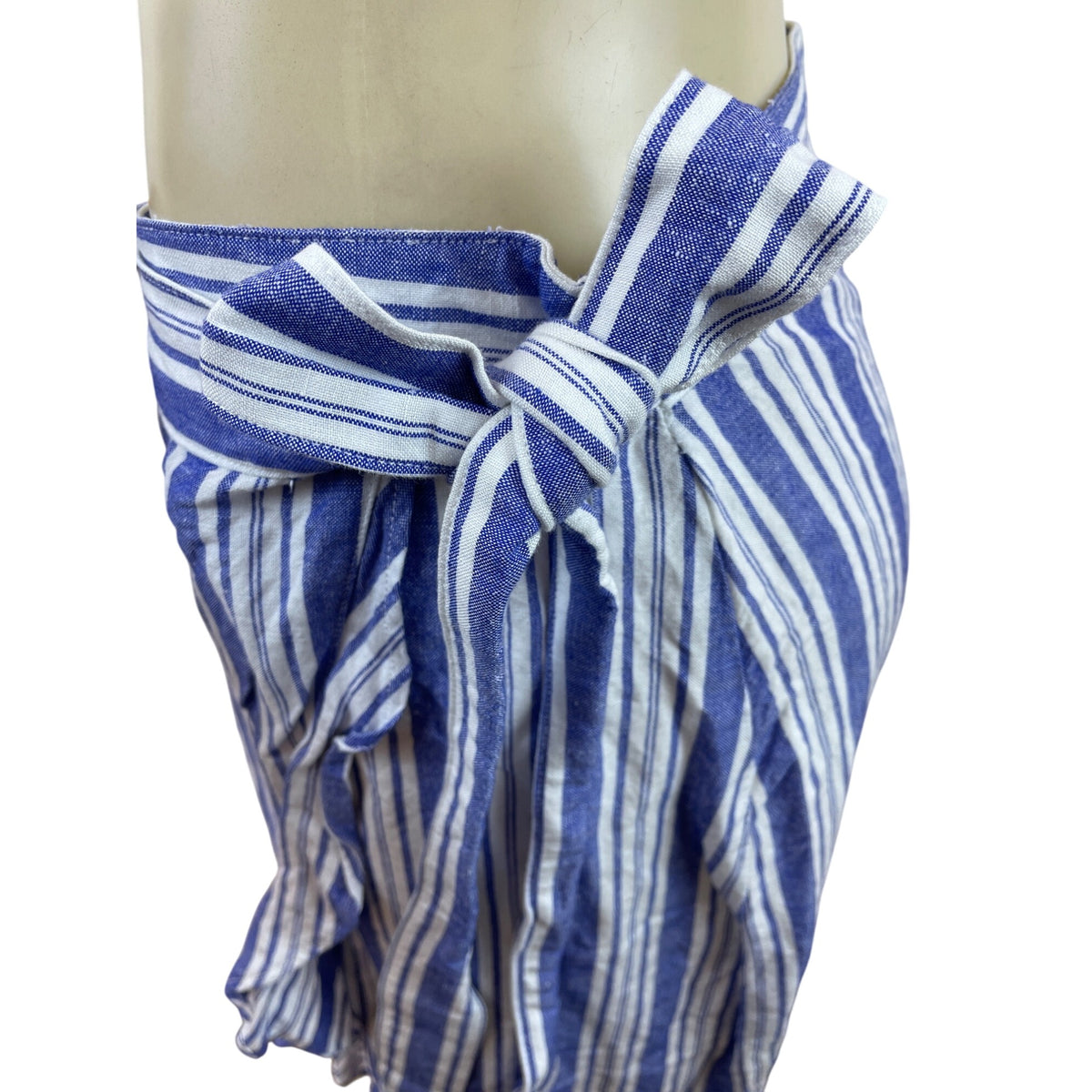 Loft Blue & White Striped Wrap Skirt With Ruffle Hem & Side Tie  Size 12