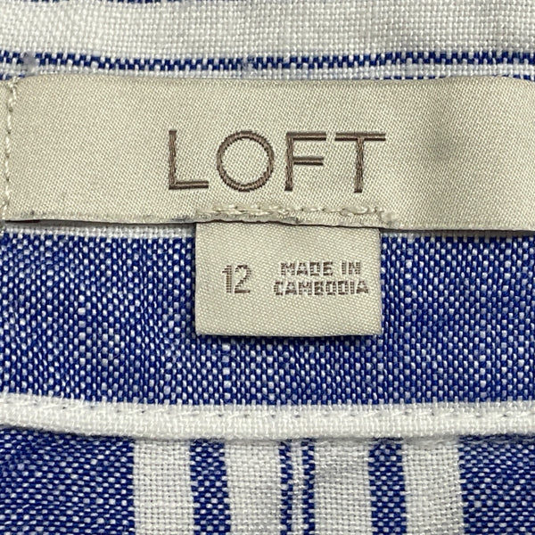 Loft Blue & White Striped Wrap Skirt With Ruffle Hem & Side Tie  Size 12