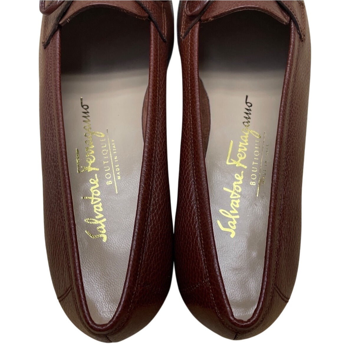 Salvatore Ferragamo Regolare Women’s Brown Pebbled Leather Loafers Sz 5B - New