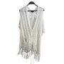 Open Weft Womens White Fringe Knit Cardigan