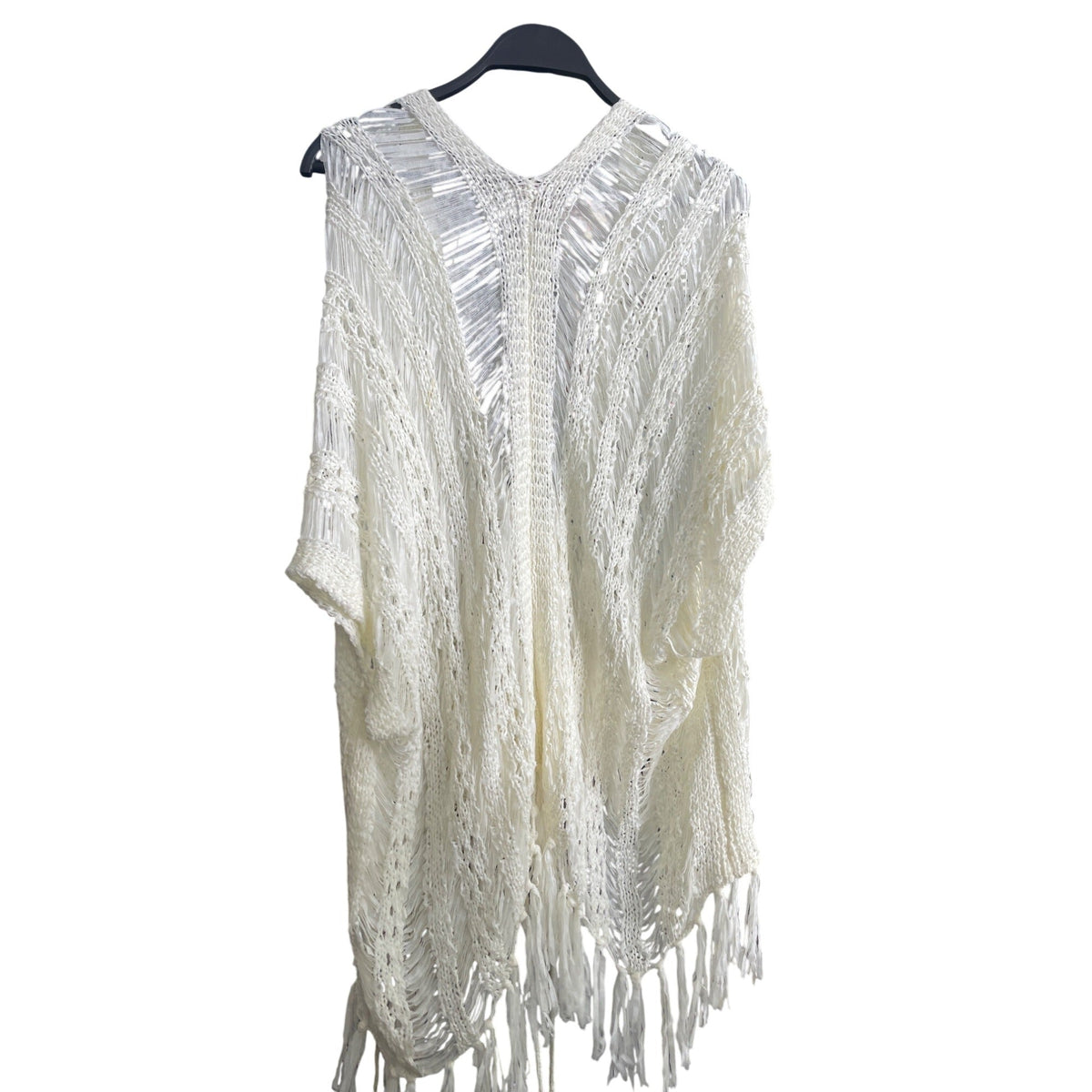 Open Weft Womens White Fringe Knit Cardigan