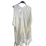 Open Weft Womens White Fringe Knit Cardigan