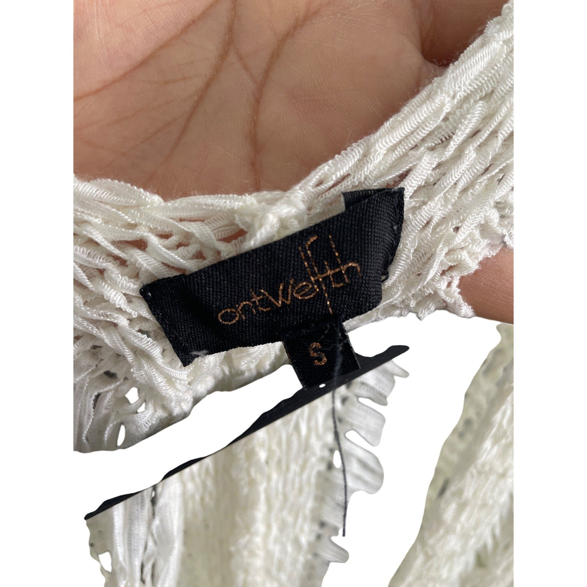 Open Weft Womens White Fringe Knit Cardigan