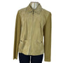 J. Marco Catalog Womens Beige Leather Jacket Zip Front Ribbed Sleeves Size XL