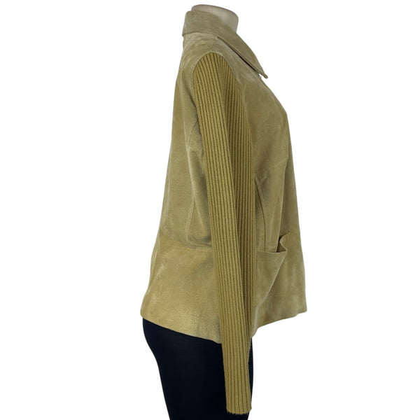 J. Marco Catalog Womens Beige Leather Jacket Zip Front Ribbed Sleeves Size XL