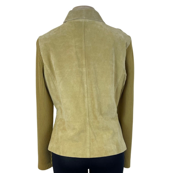J. Marco Catalog Womens Beige Leather Jacket Zip Front Ribbed Sleeves Size XL