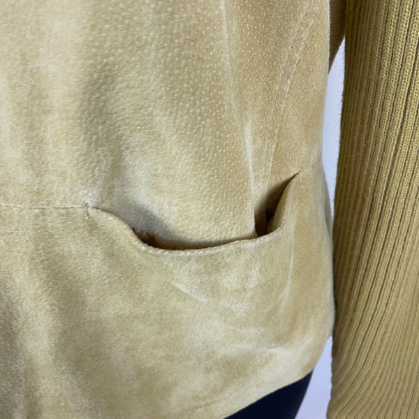 J. Marco Catalog Womens Beige Leather Jacket Zip Front Ribbed Sleeves Size XL