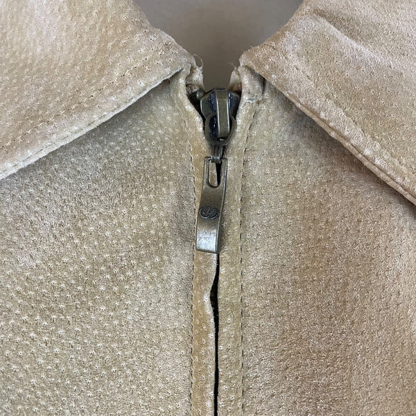 J. Marco Catalog Womens Beige Leather Jacket Zip Front Ribbed Sleeves Size XL