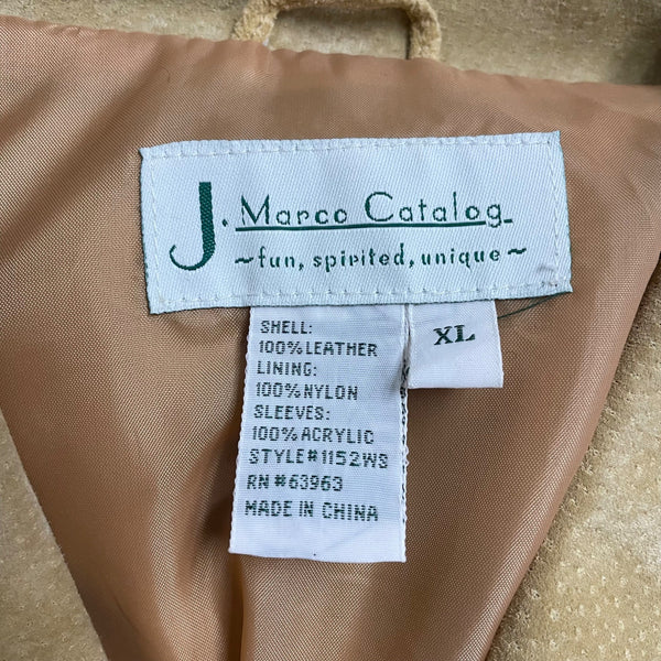 J. Marco Catalog Womens Beige Leather Jacket Zip Front Ribbed Sleeves Size XL