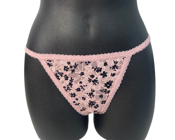 Pink Floral Lace Thong Size Meduim - New with tags
