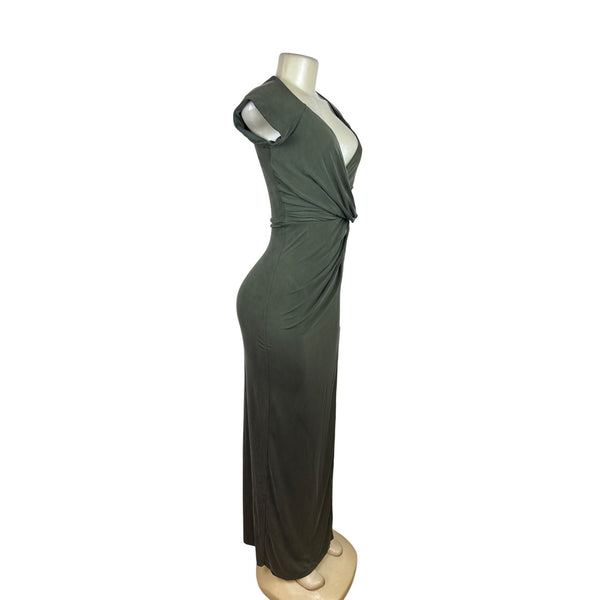 The Jetset Diaries Women's Olive Green Maxi Dress Draped Sleeveless Sz XS