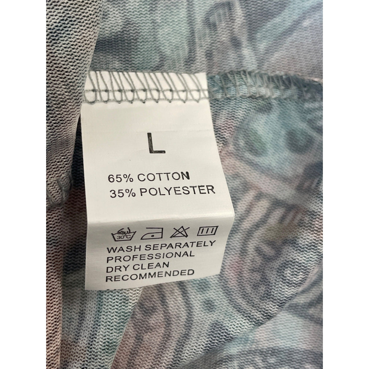 Women's Multicolored Sheer Round Neck Sun Moon Print Blouse Sz L