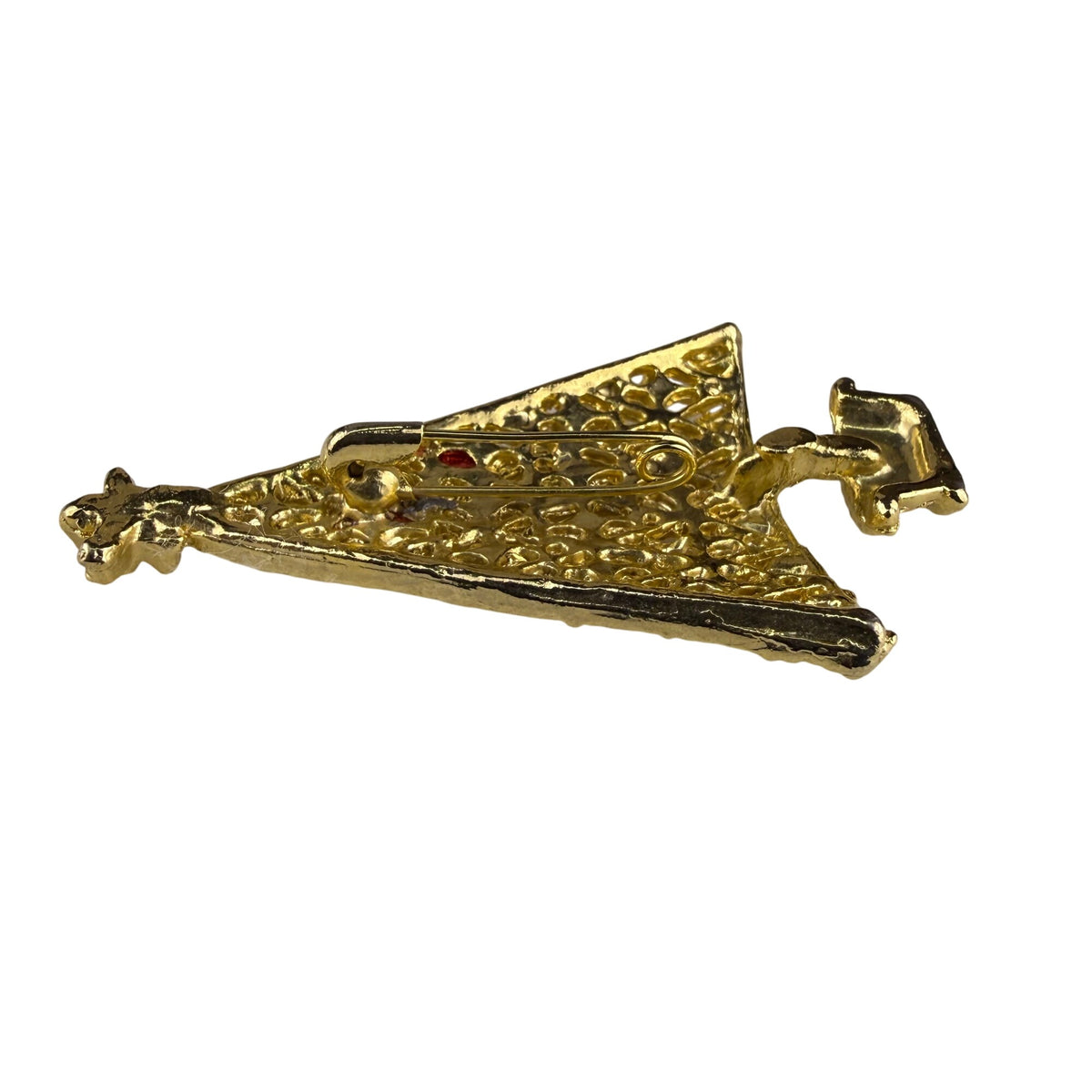 Vintage Gold Tone Christmas Tree Brooch Pin Red Rhinestone Accents Festive Design