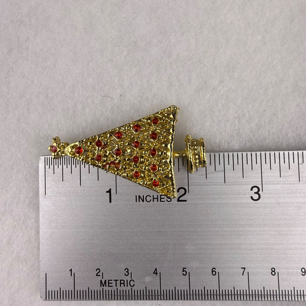 Vintage Gold Tone Christmas Tree Brooch Pin Red Rhinestone Accents Festive Design