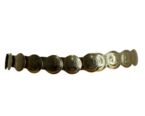 Vintage Coin Medallion Belt With Black Elastic Band & Gold-Tone Metal Coins