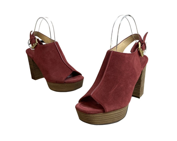 Michael Kors Women's Brick Red Suede Piper Sling Peep Toe Heels Sz 8M