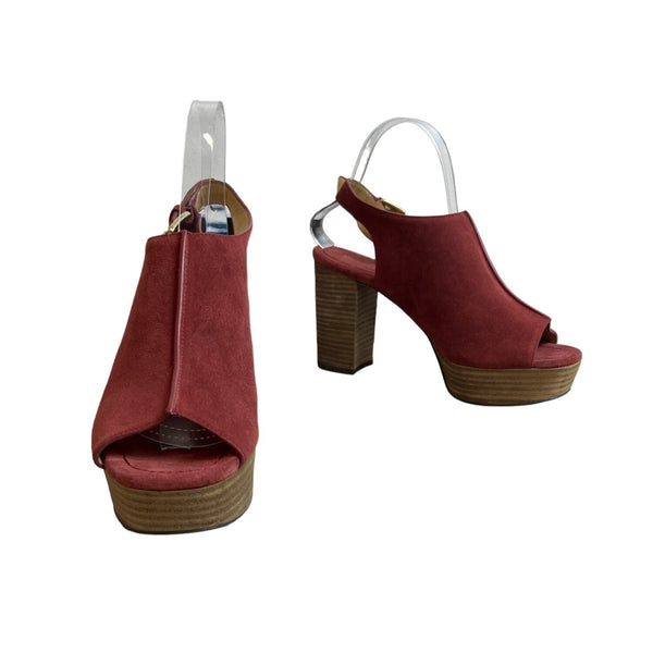 Michael Kors Women's Brick Red Suede Piper Sling Peep Toe Heels Sz 8M