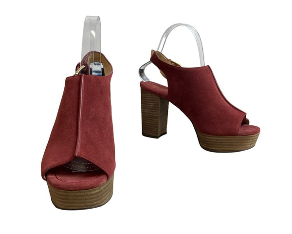 Michael Kors Women's Brick Red Suede Piper Sling Peep Toe Heels Sz 8M