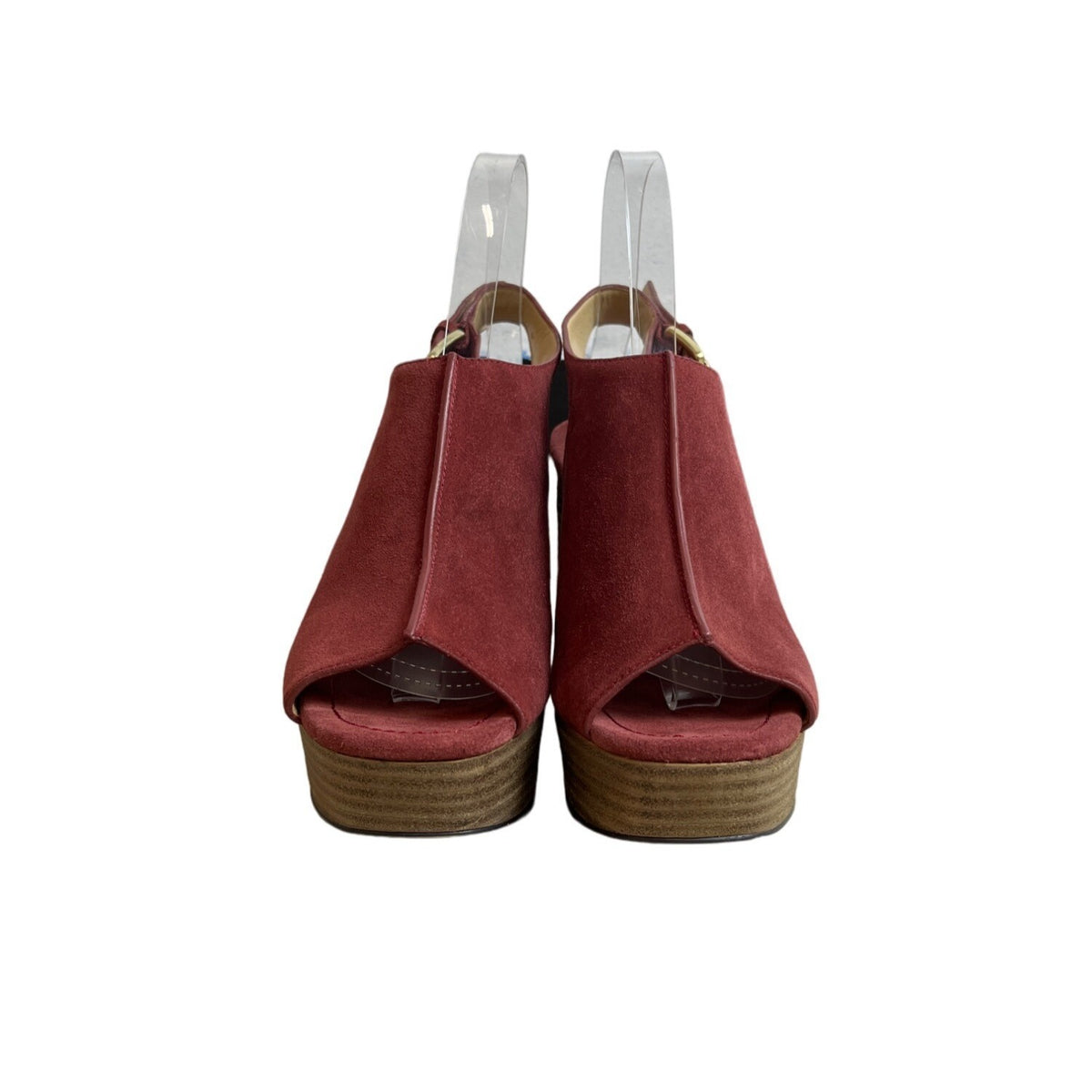 Michael Kors Women's Brick Red Suede Piper Sling Peep Toe Heels Sz 8M