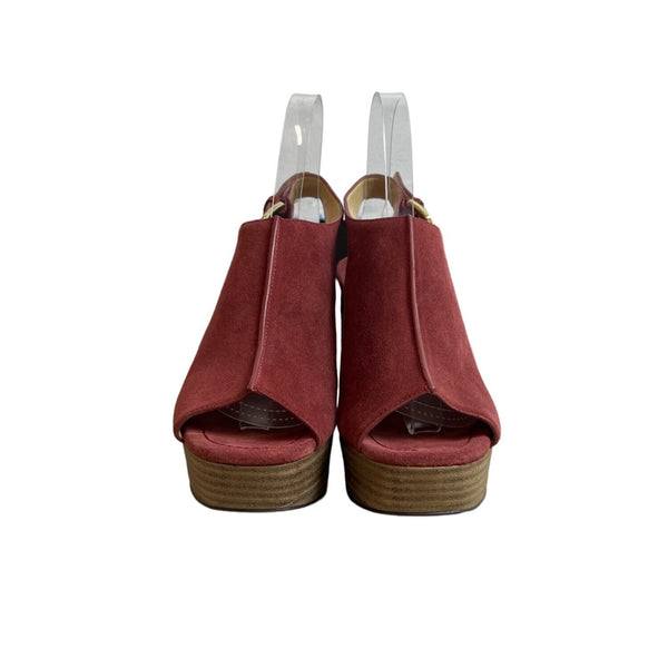Michael Kors Women's Brick Red Suede Piper Sling Peep Toe Heels Sz 8M