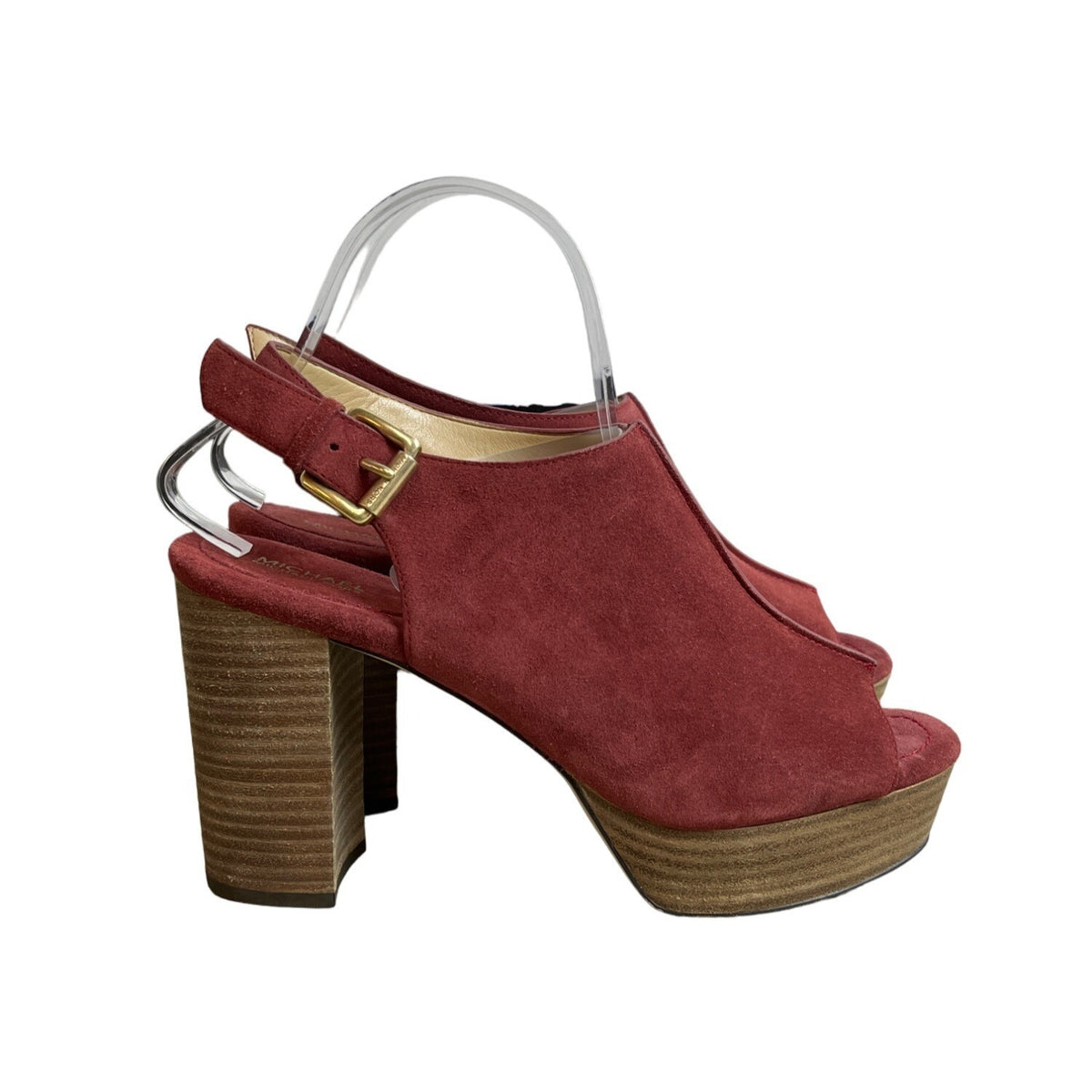 Michael Kors Women's Brick Red Suede Piper Sling Peep Toe Heels Sz 8M