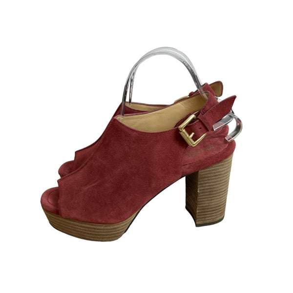 Michael Kors Women's Brick Red Suede Piper Sling Peep Toe Heels Sz 8M
