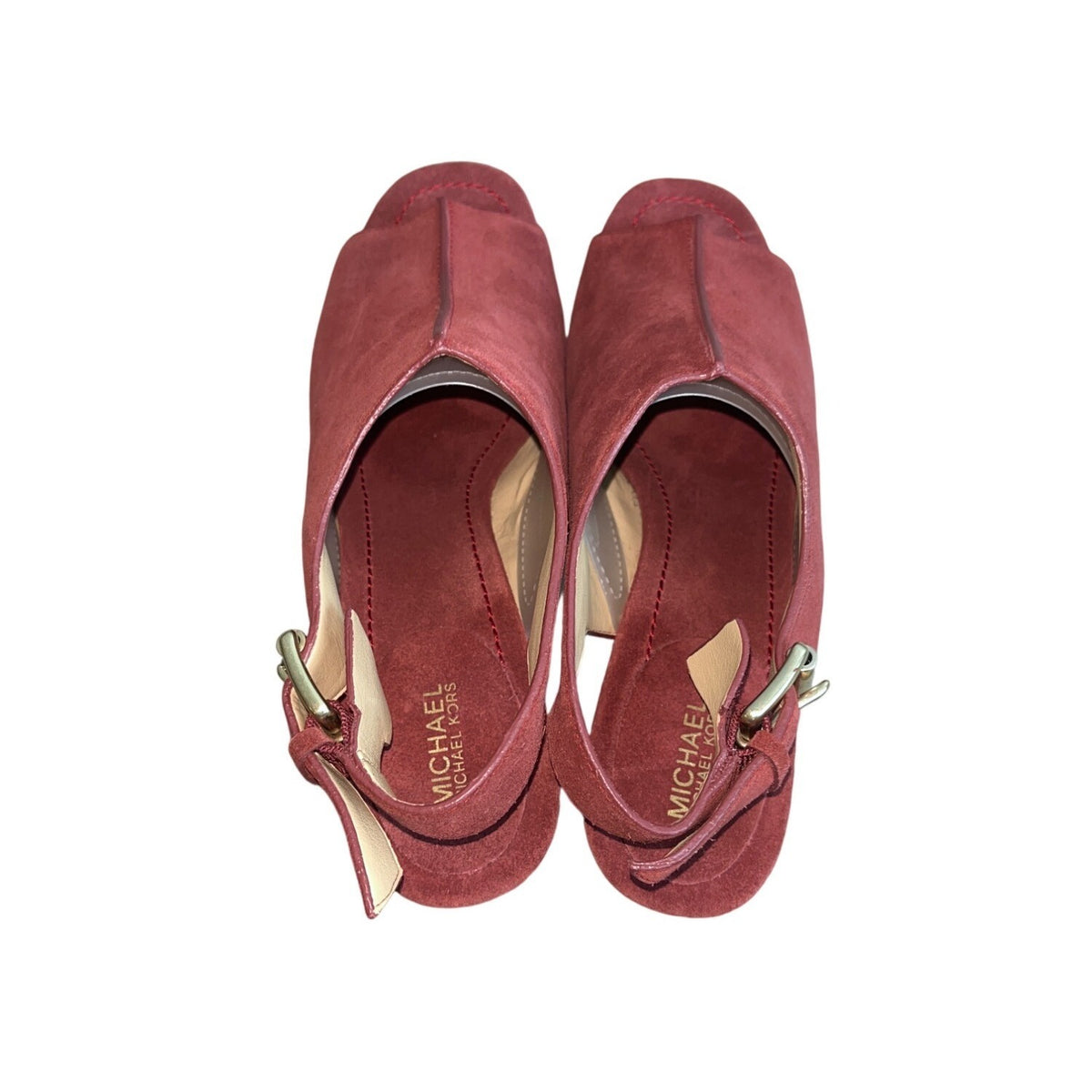 Michael Kors Women's Brick Red Suede Piper Sling Peep Toe Heels Sz 8M