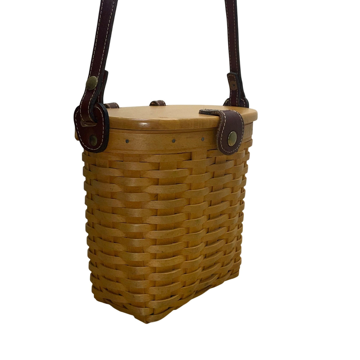 Longaberger Women’s Natural Wicker Basket & Adjustable Leather Strap Purse