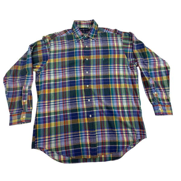 Ralph Lauren Mens Multicolor Plaid Button-Down Shirt Casual Blake Fit Size L