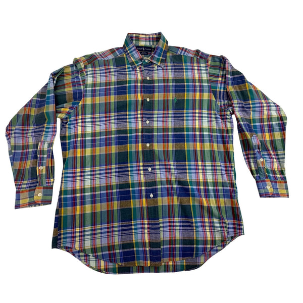 Ralph Lauren Mens Multicolor Plaid Button-Down Shirt Casual Blake Fit Size L
