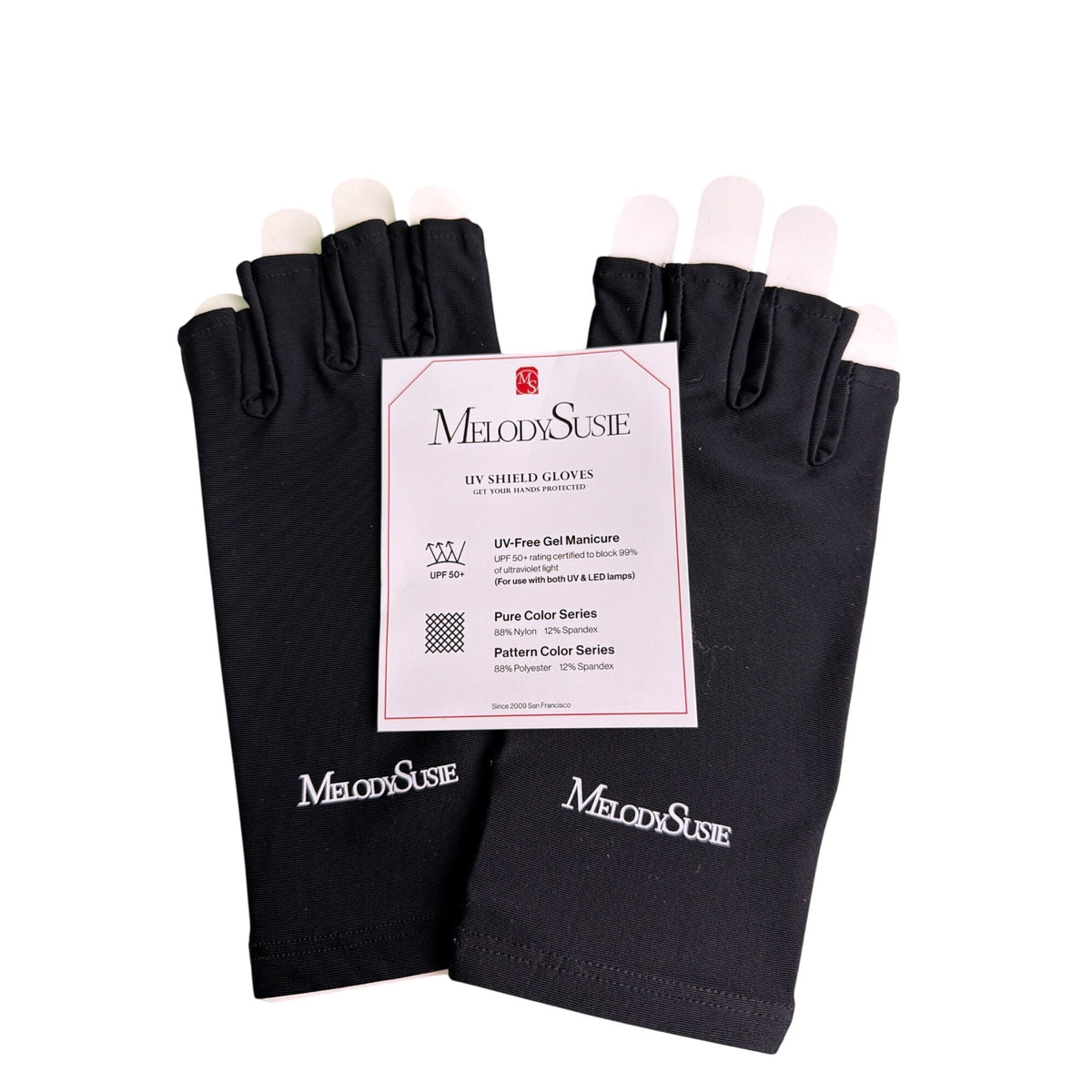 MelodySusie Unisex Black Nylon & Spandex UV Shield Gloves UPF 50+ Anti-UV Protection