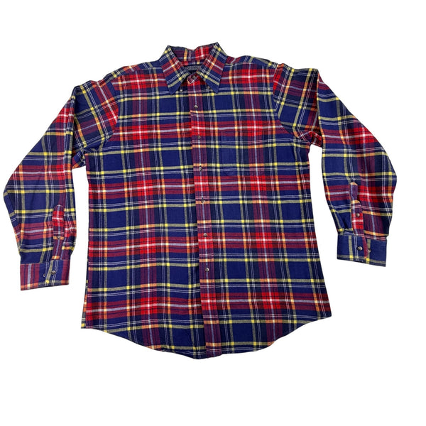 Lands End Mens Blue Red Plaid Cotton Button-Up Shirt Long Sleeve Size L