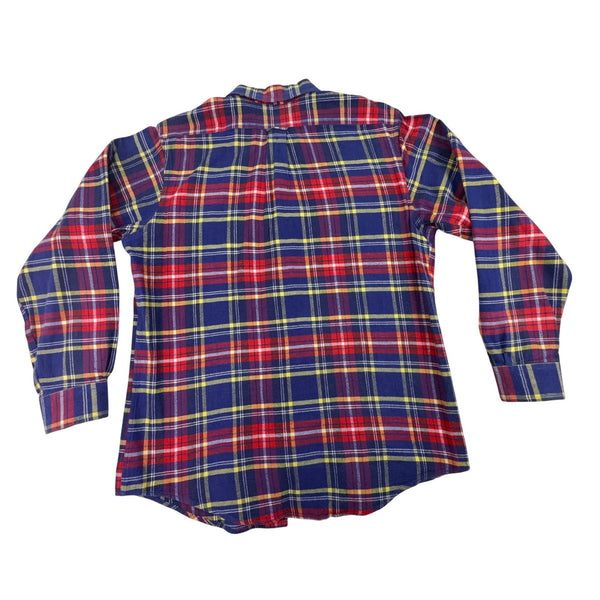 Lands End Mens Blue Red Plaid Cotton Button-Up Shirt Long Sleeve Size L