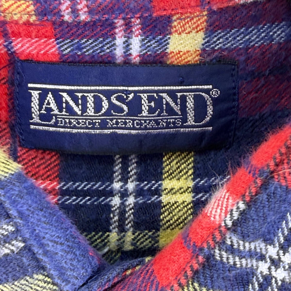 Lands End Mens Blue Red Plaid Cotton Button-Up Shirt Long Sleeve Size L