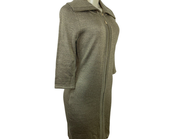Calvin Klein Women's Gold Metallic Knit Zip-Up Sweater Dress Sz S